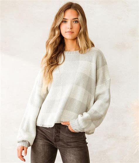 Willow And Root Jacquard Plaid Sweater Womens Sweaters In Grey Cream