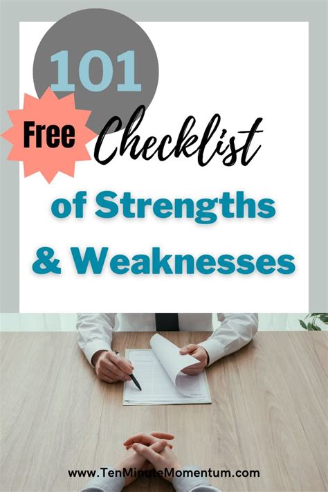 Strengths And Weaknesses Checklist For Jobs Interviews And More