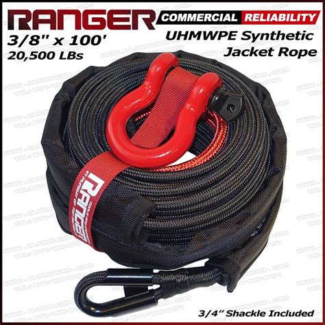 Ranger 3 8 X 100 UHMWPE Jacket Synthetic Winch Rope 20 500LBs With