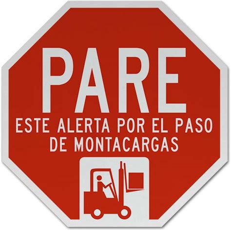 Spanish Stop Look Out For Forklifts Sign Y1247SP - by SafetySign.com