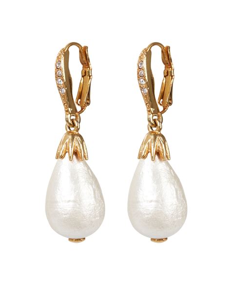 Gold Pave Pearl Drop Earrings Oscar De La Renta