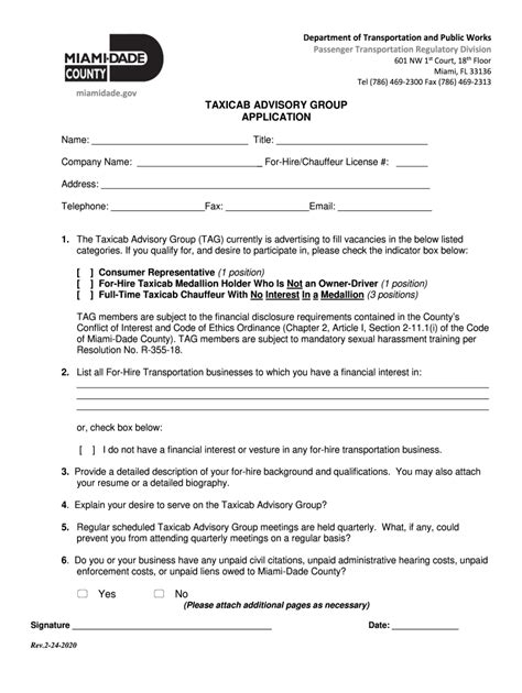 Fillable Online TAXICAB ADVISORY GROUP APPLICATION Yes No Fax Email