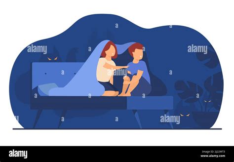 Children Covering With Blanket On Bed Isolated Flat Vector Illustration