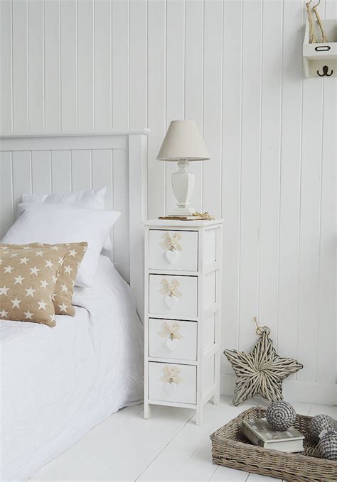 Dorset Narrow 25cm White Tall Bedside Table Cabinet The White