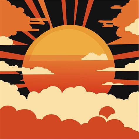 Premium Vector Cartoon Sunset Or Sunrise Gradient Sky With Clouds And Sun