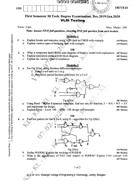 Visvesvaraya Technological University M Tech Vlsi Cbcs First