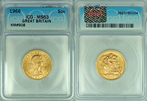 Sovereign Gold 1966 Great Britain Coin Icg Ms 63 Ma Shops