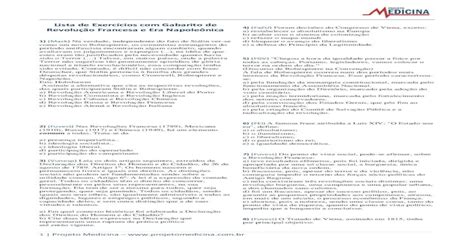 Lista de Exercícios Gabarito de Revolução Francesa e PDF