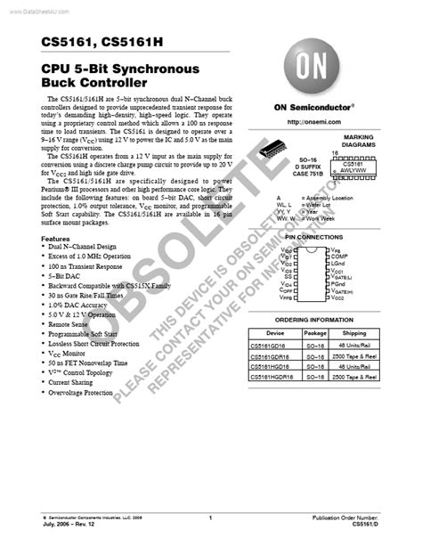 Cs On Semiconductor Controller Hoja De Datos Ficha T Cnica