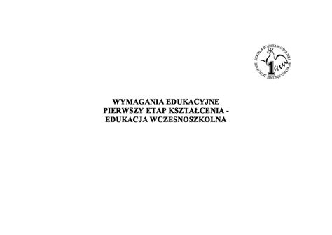 Wymagania edukacyjne edukacja wczesnoszkolna Szkoła Podstawowa Nr 1 w