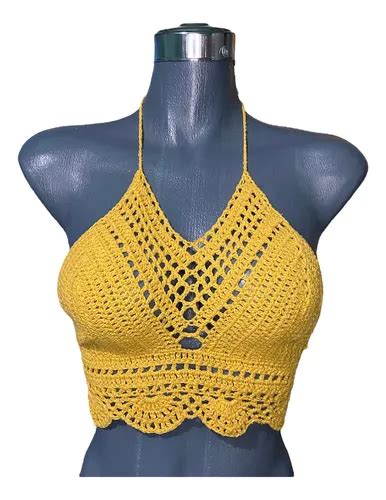 Top Crop Halter Tejido Crochet Algodón Bikini Brallete Playa Envío gratis