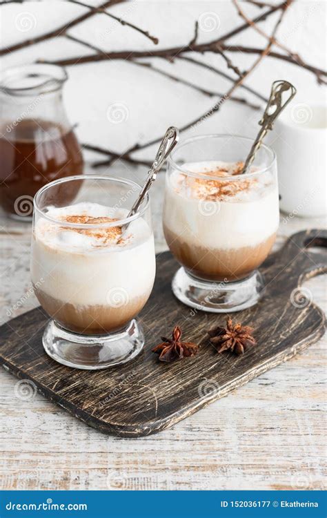 Cold Iced Coffee With Vanilla Ice Cream And Cinnamon Royalty Free Stock