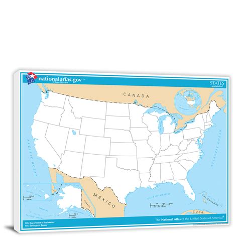 Usa National Atlas States Unlabeled Map 2022 Canvas Wrap