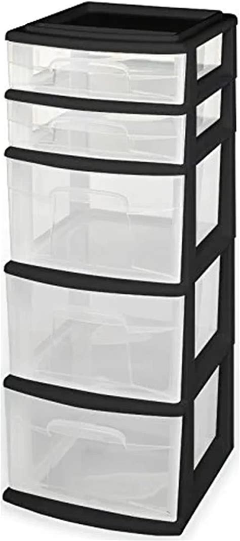 Homz Plastic 5 Clear Drawer Medium Home Organization Storage Container