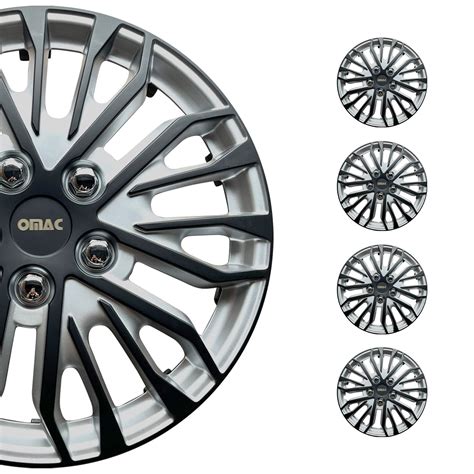 OMAC Silver Matt Black ABS Hub Caps 16 Inch Set Of 4 Tapas Para