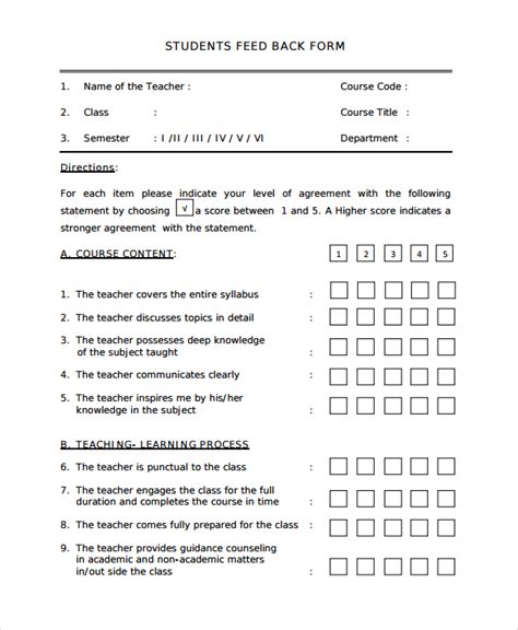 FREE 12+ Student Feedback Form Samples & Templates