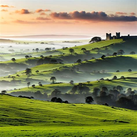 Premium Photo | An expanse of gently rolling grassy hills inireland leading