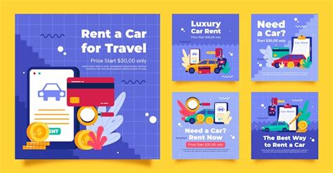 Free Vector Instagram Posts Collection For Car Rental Company