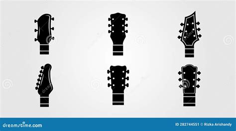 Set Of Headstock Guitar Logo Or Bundle Of Tuner Bass Symbol Vector Design Stock Vector