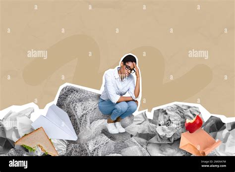 3d Retro Abstract Creative Collage Artwork Template Of Stressed Unhappy