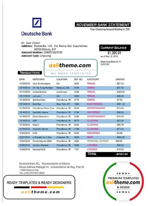 Pin On Bank Statement Psd Template