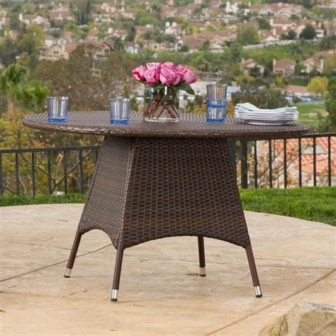 Noble House Corsica Brown Round Pe Wicker Outdoor Dining Table Round