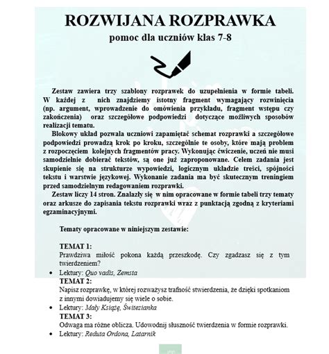 ROZWIJANA ROZPRAWKA pomoc dla uczniów klas 7 8 Złoty nauczyciel