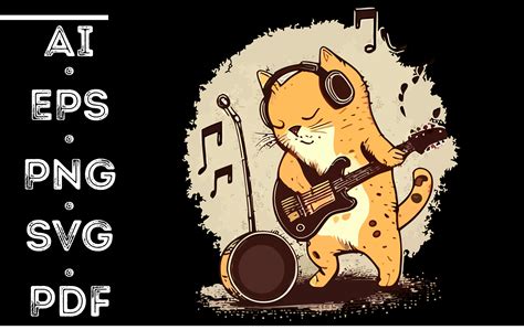 Cat Playing Guitar Graphic by NESMLY · Creative Fabrica