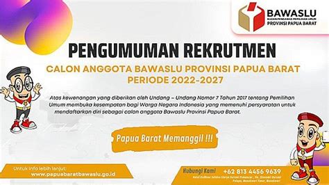 Pendaftaran Calon Anggota Bawaslu Papua Barat Segera Dibuka Berikut