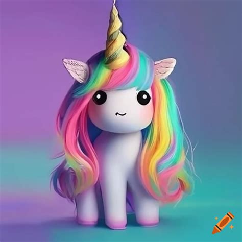 Une Licorne Simple Kawaii Avec Des Cheveux Arc En Ciel