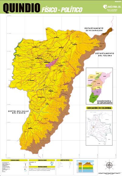 Mapa Del Departamento De Quind O Impreso En Tela Pvc Tipo Poli Ster