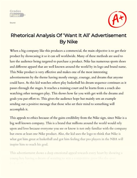 Rhetorical Analysis Of ‘want It All Advertisement By Nike 477 Words