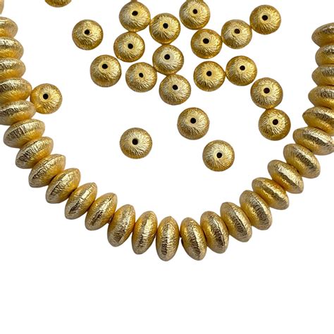 6mm 8mm 10mm Brushed Gold Saucer Beads For Jewelry Making Gold Plated