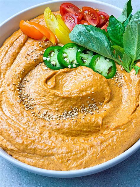 Tastegreatfoodie Spicy Roasted Red Pepper Hummus Vegetarian