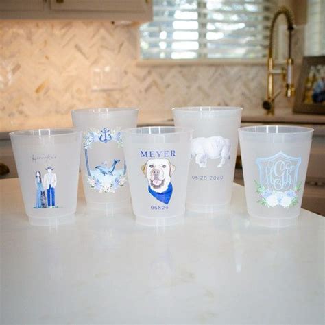 Full Color Frost Flex Cups Wedding Crest Frosted Plastic Cups Custom Logo Shatterproof Cups