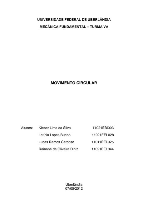 Solution Relat Rio F Sica Movimento Circular Studypool