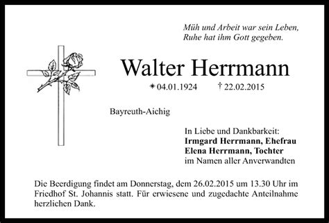 Traueranzeigen Von Walter Herrmann Nordbayerischer Kurier