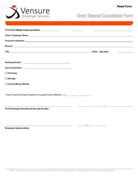 Fillable Direct Deposit Cancellation Form Printable Pdf Download