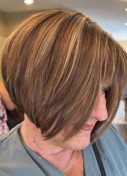 50 Haircut And Hairstyles For Women Over 50 Golden Brown Stacked Bob