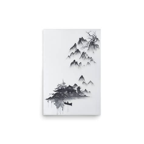 PRINTABLE Chinese Ink Painting Mountains and River Landscape Wall Art ...