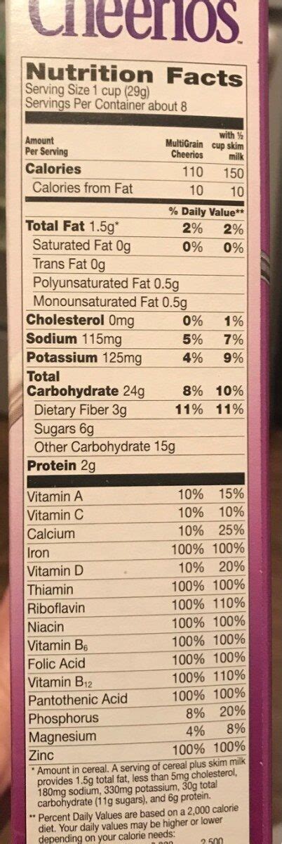 Multigrain Cheerios Nutrition Label