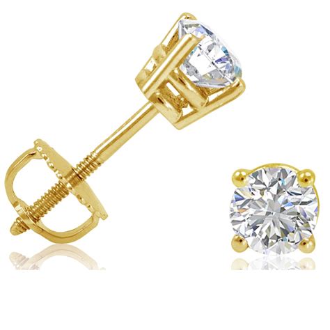 12ct Tw Round Diamond Stud Earrings Set In 14k Yellow Gold Screw Backs