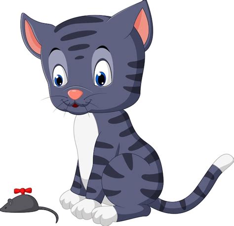 Premium Vector | Cute cat cartoon playing mouse