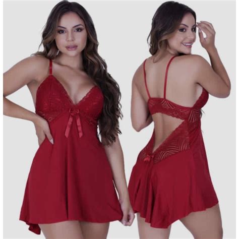 Camisola Sexy Tule Renda Sem Bojo Com Calcinha Fio Dental Desconto No