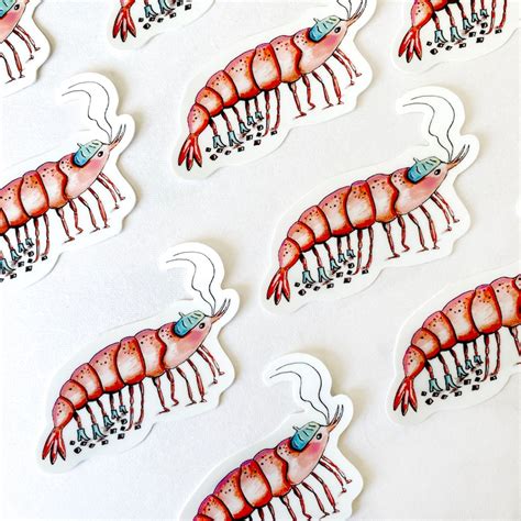 Beret Shrimp Sticker, Cute Shrimp Sticker, Ocean Life Sticker, Shrimp ...