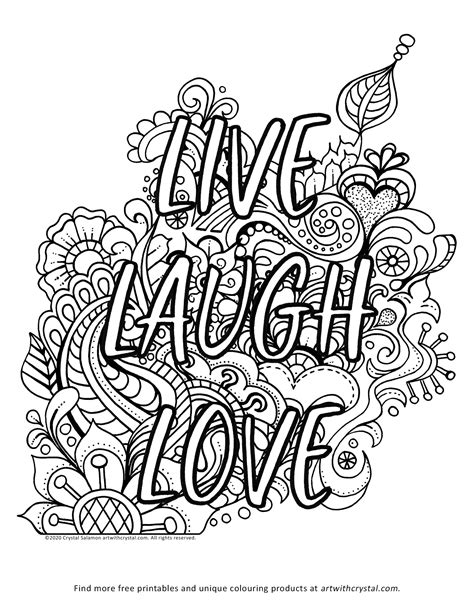 Live Laugh Love Motivational Quote Coloring Page Vector Art At The