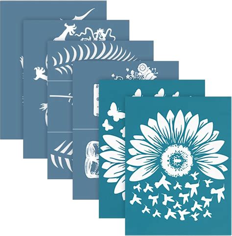 Silk Screen Stencils 6 Pack Flower Leaves Pterosaur