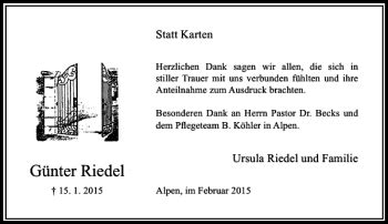 Alle Traueranzeigen für Riedel Günter trauer rp online de