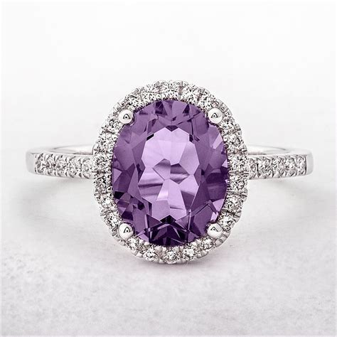 Oval Amethyst Diamond White Gold Dress Ring