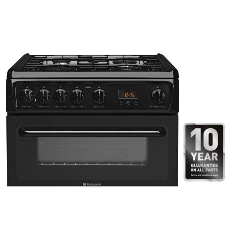 Hotpoint 60cm Double Oven Gas Cooker Black Hag60k Appliances Direct